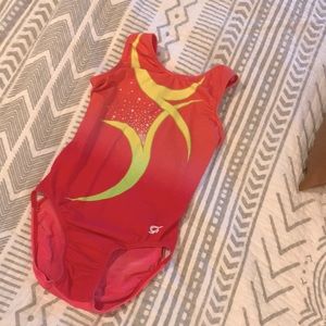 GK Elite gymnastics dance leotard child large bright pink neon yellow